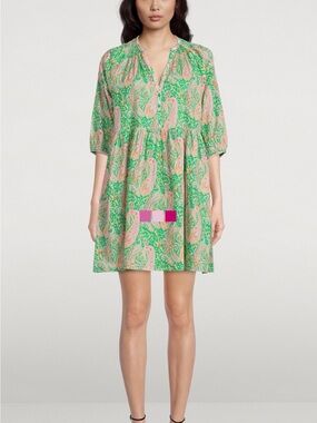 ba&sh Green Paisley Mini Dress with Pink Accents